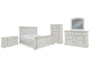 Robbinsdale Antique White King Panel Bed & Dresser & Mirror & Chest & 2 Nightstands - Ornate Home