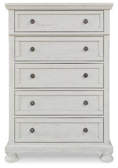 Robbinsdale Antique White King Panel Bed & Dresser & Mirror & Chest & 2 Nightstands - Ornate Home