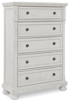 Robbinsdale Antique White King Panel Bed & Dresser & Mirror & Chest & 2 Nightstands - Ornate Home