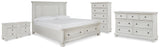 Robbinsdale Antique White King Panel Storage Bed, Dresser, Chest and 2 Nightstands - Ornate Home