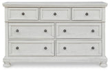 Robbinsdale Antique White King Panel Storage Bed, Dresser, Chest and 2 Nightstands - Ornate Home