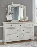 Robbinsdale Antique White King Panel Storage Bed, Dresser, Chest and 2 Nightstands - Ornate Home
