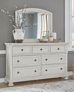 Robbinsdale Antique White King Panel Storage Bed, Dresser, Chest and 2 Nightstands - Ornate Home