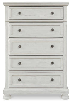 Robbinsdale Antique White King Panel Storage Bed, Dresser, Chest and 2 Nightstands - Ornate Home