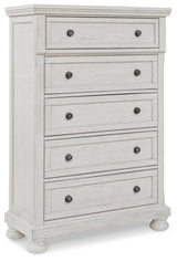Robbinsdale Antique White King Panel Storage Bed, Dresser, Chest and 2 Nightstands - Ornate Home