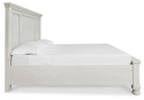 Robbinsdale Antique White King Panel Storage Bed, Dresser, Chest and 2 Nightstands - Ornate Home