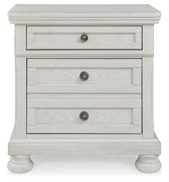 Robbinsdale Antique White King Panel Storage Bed, Dresser, Chest and 2 Nightstands - Ornate Home