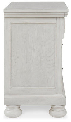 Robbinsdale Antique White King Panel Storage Bed, Dresser, Chest and 2 Nightstands - Ornate Home