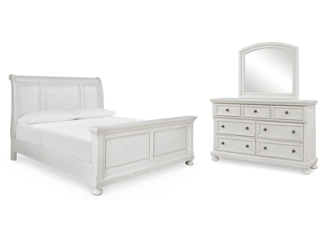 Robbinsdale Antique White King Sleigh Bedroom Set with Dresser and Mirror (Online Special Price) - Ornate Home