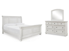 Robbinsdale Antique White King Sleigh Bedroom Set with Dresser and Mirror - Ornate Home
