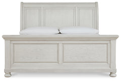 Robbinsdale Antique White King Sleigh Bedroom Set with Dresser and Mirror - Ornate Home