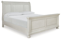 Robbinsdale Antique White King Sleigh Bedroom Set with Dresser and Mirror - Ornate Home