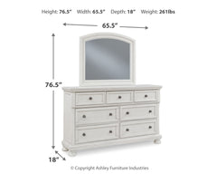 Robbinsdale Antique White King Sleigh Bedroom Set with Dresser and Mirror - Ornate Home