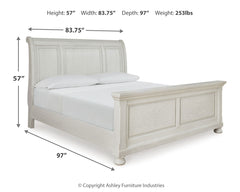 Robbinsdale Antique White King Sleigh Bedroom Set with Dresser and Mirror - Ornate Home