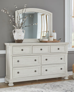 Robbinsdale Antique White King Sleigh Bedroom Set with Dresser and Mirror - Ornate Home