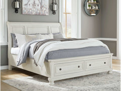 Robbinsdale Antique White King Sleigh Storage Bed - Ornate Home