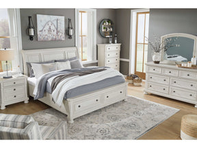 Robbinsdale Antique White King Sleigh Storage Bedroom Sets - Ornate Home