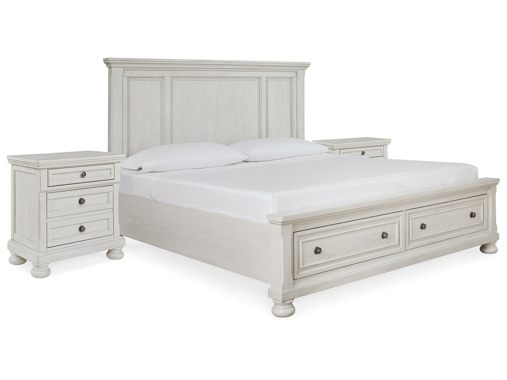 Robbinsdale Antique White King Storage Bedroom Set with 2 Nightstands (Online Special Price) - Ornate Home