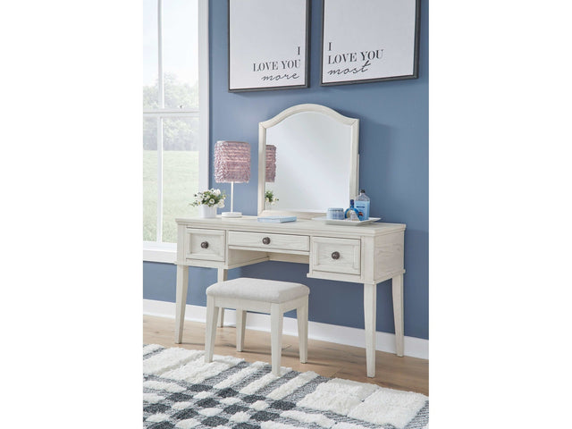 Robbinsdale Antique White Mirrored Vanity Desk w/ Stool (Online Special Price) - Ornate Home
