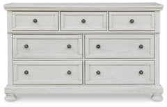 Robbinsdale Antique White Queen Panel Bed & Dresser & Chest & 2 Nightstands - Ornate Home