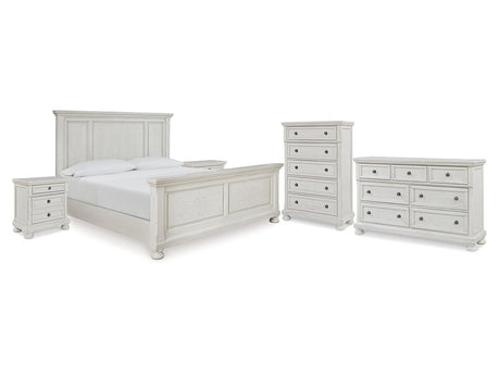 Robbinsdale Antique White Queen Panel Bed & Dresser & Chest & 2 Nightstands - Ornate Home