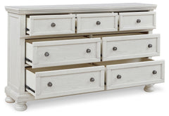 Robbinsdale Antique White Queen Panel Bed & Dresser & Chest & 2 Nightstands - Ornate Home