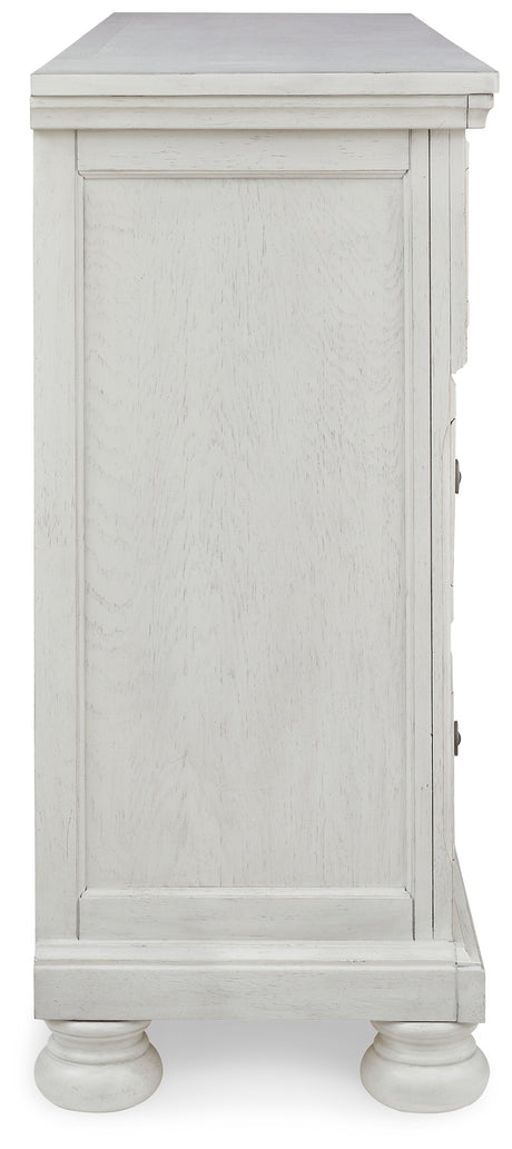 Robbinsdale Antique White Queen Panel Bed & Dresser & Chest & 2 Nightstands - Ornate Home