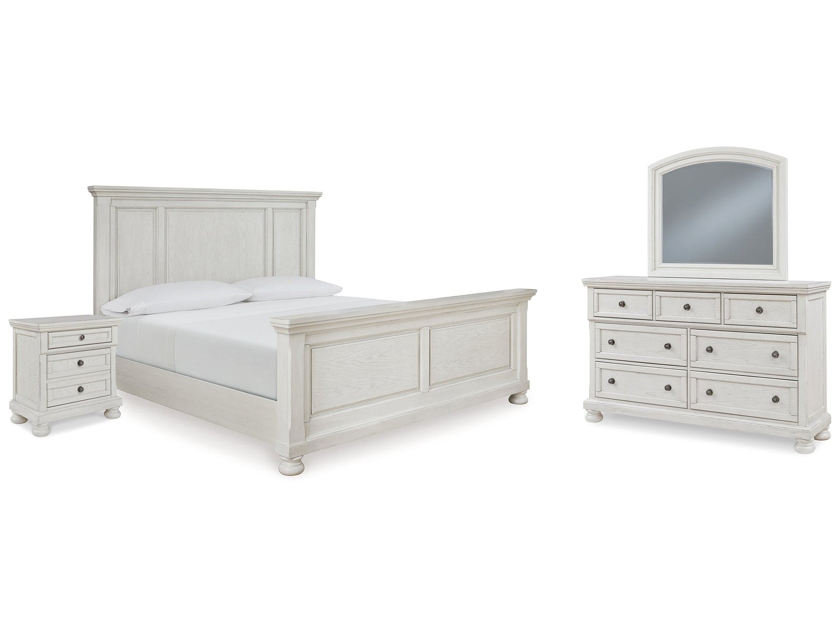 Robbinsdale Antique White Queen Panel Bedroom Set with Dresser, Mirror and Nightstand (Online Special Price) - Ornate Home