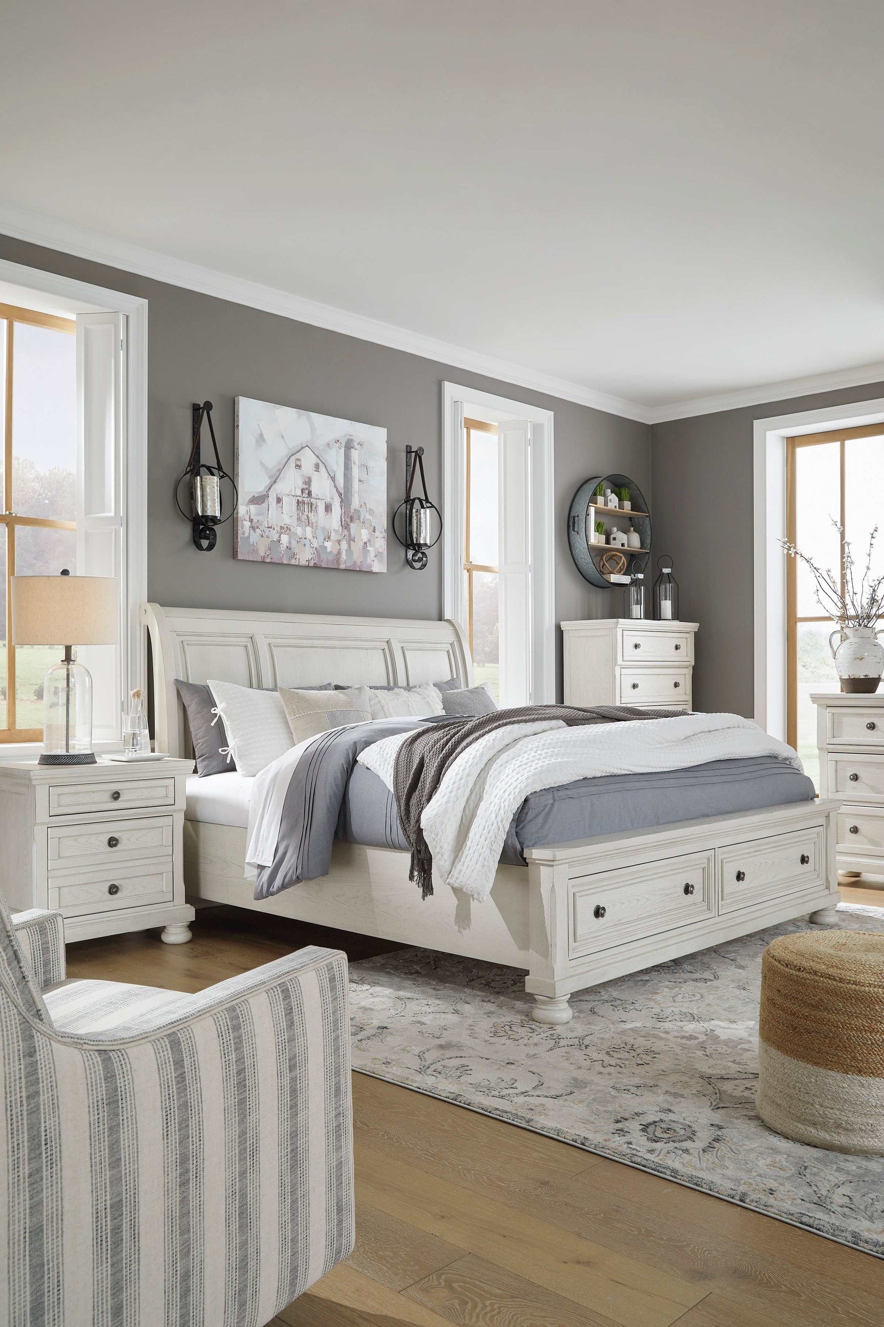 Robbinsdale Antique White Queen Sleigh Storage Bedroom Sets (Online Special Price) - Ornate Home