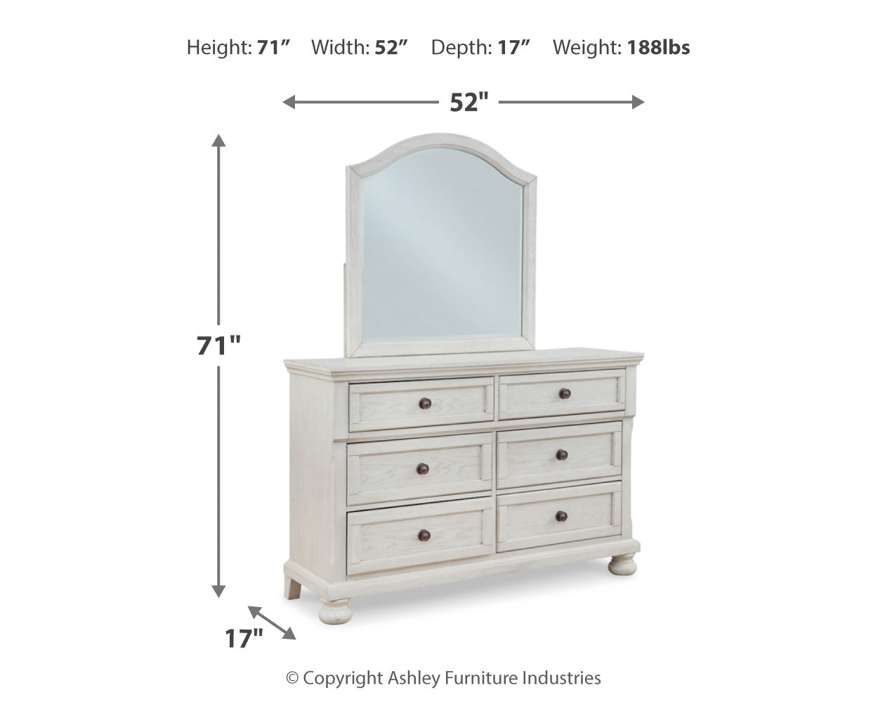 Robbinsdale Antique White Twin Sleigh Storage Bed, Dresser and Mirror - Ornate Home