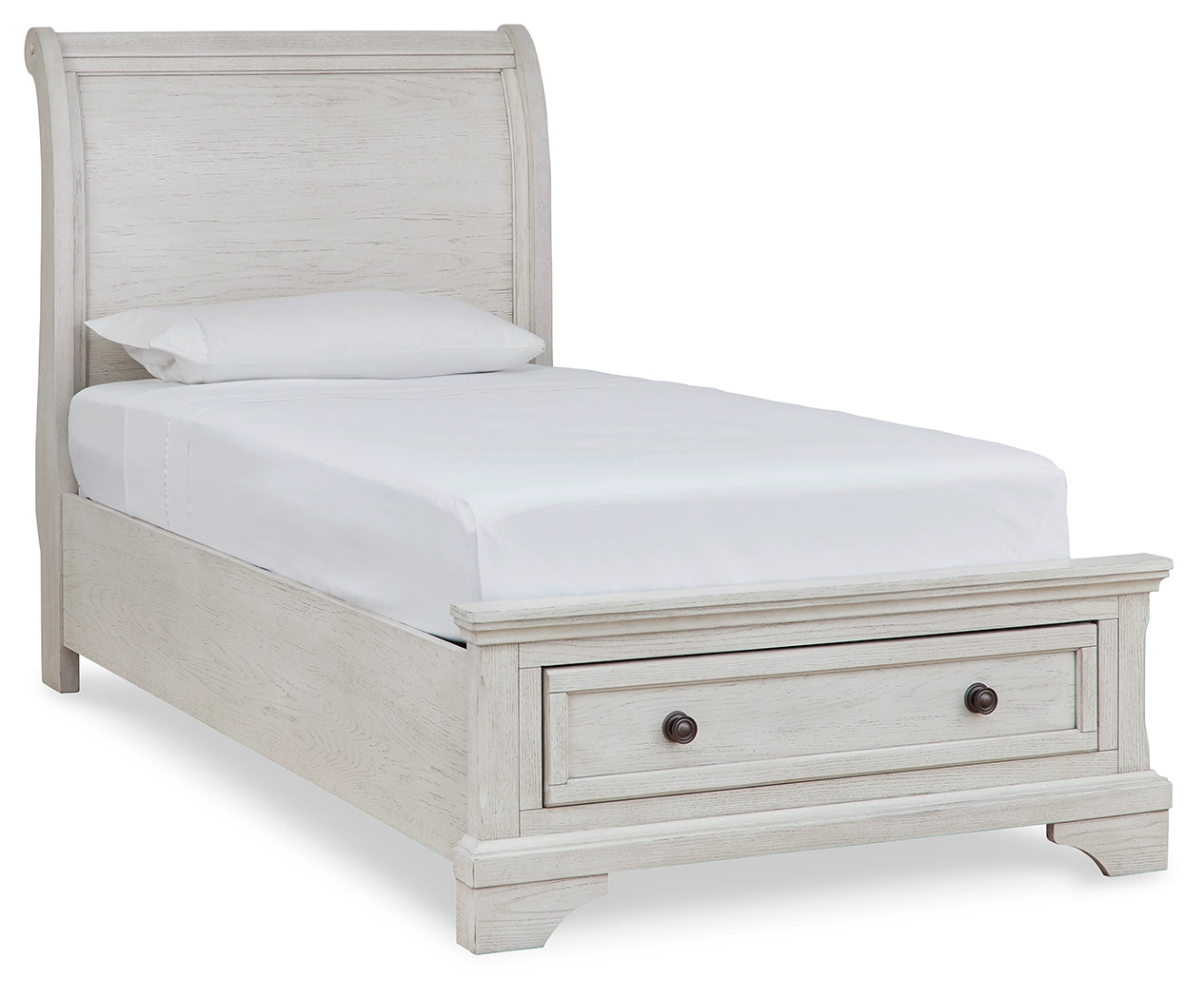 Robbinsdale Antique White Twin Sleigh Storage Bed, Dresser and Nightstand (Online Special Price) - Ornate Home