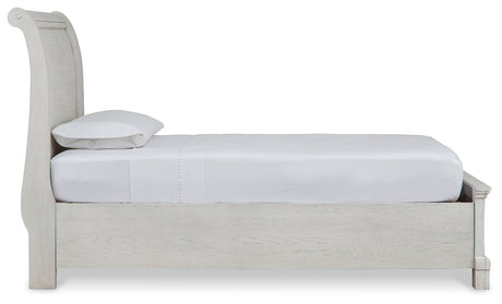 Robbinsdale Antique White Twin Sleigh Storage Bed, Dresser and Nightstand - Ornate Home