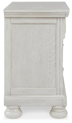 Robbinsdale Antique White Twin Sleigh Storage Bed, Dresser and Nightstand - Ornate Home