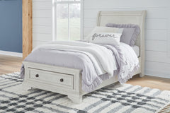 Robbinsdale Antique White Twin Sleigh Storage Bed, Dresser and Nightstand - Ornate Home