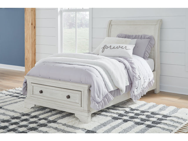 Robbinsdale Antique White Twin Sleigh Storage Youth Bed - Ornate Home