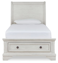 Robbinsdale Antique White Twin Sleigh Storage Youth Bed - Ornate Home