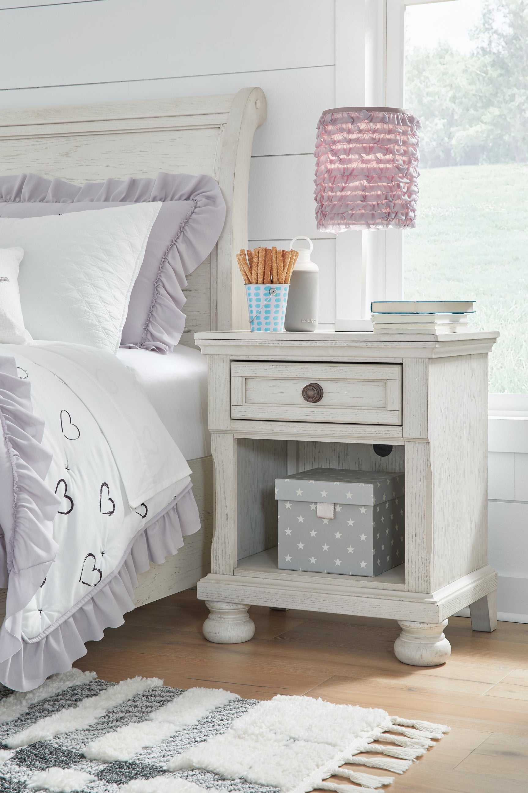 Robbinsdale Antique White Twin Storage Bedroom Set with Dresser, Mirror and Nightstand (Online Special Price) - Ornate Home