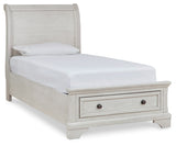 Robbinsdale Antique White Twin Storage Bedroom Set with Dresser, Mirror and Nightstand - Ornate Home