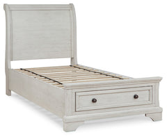 Robbinsdale Antique White Twin Storage Bedroom Set with Dresser, Mirror and Nightstand - Ornate Home
