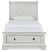 Robbinsdale Antique White Twin Storage Bedroom Set with Dresser, Mirror and Nightstand - Ornate Home