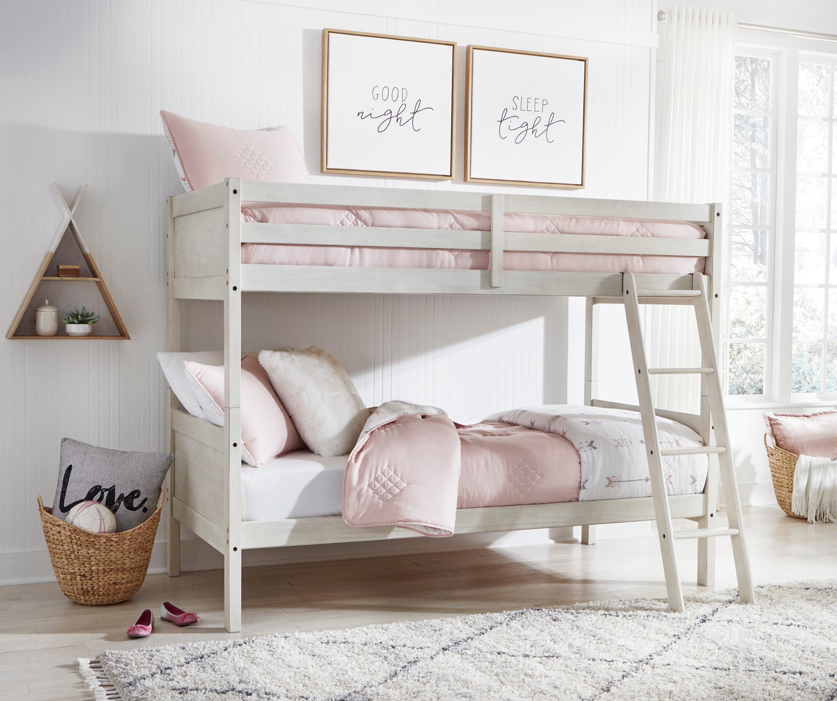 Robbinsdale Antique White Twin/Twin Bunk Bed w/ Ladder - Ornate Home