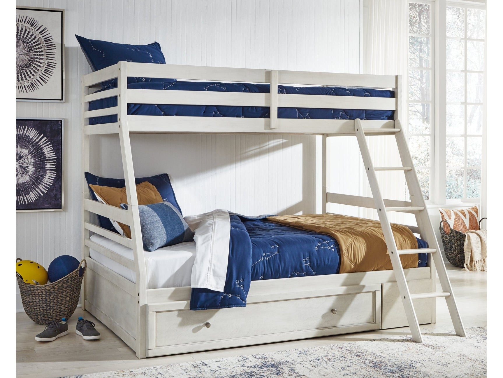 Robbinsdale Antique White Twin over Full Bunk Bed with Storage (Online Special Price) - Ornate Home