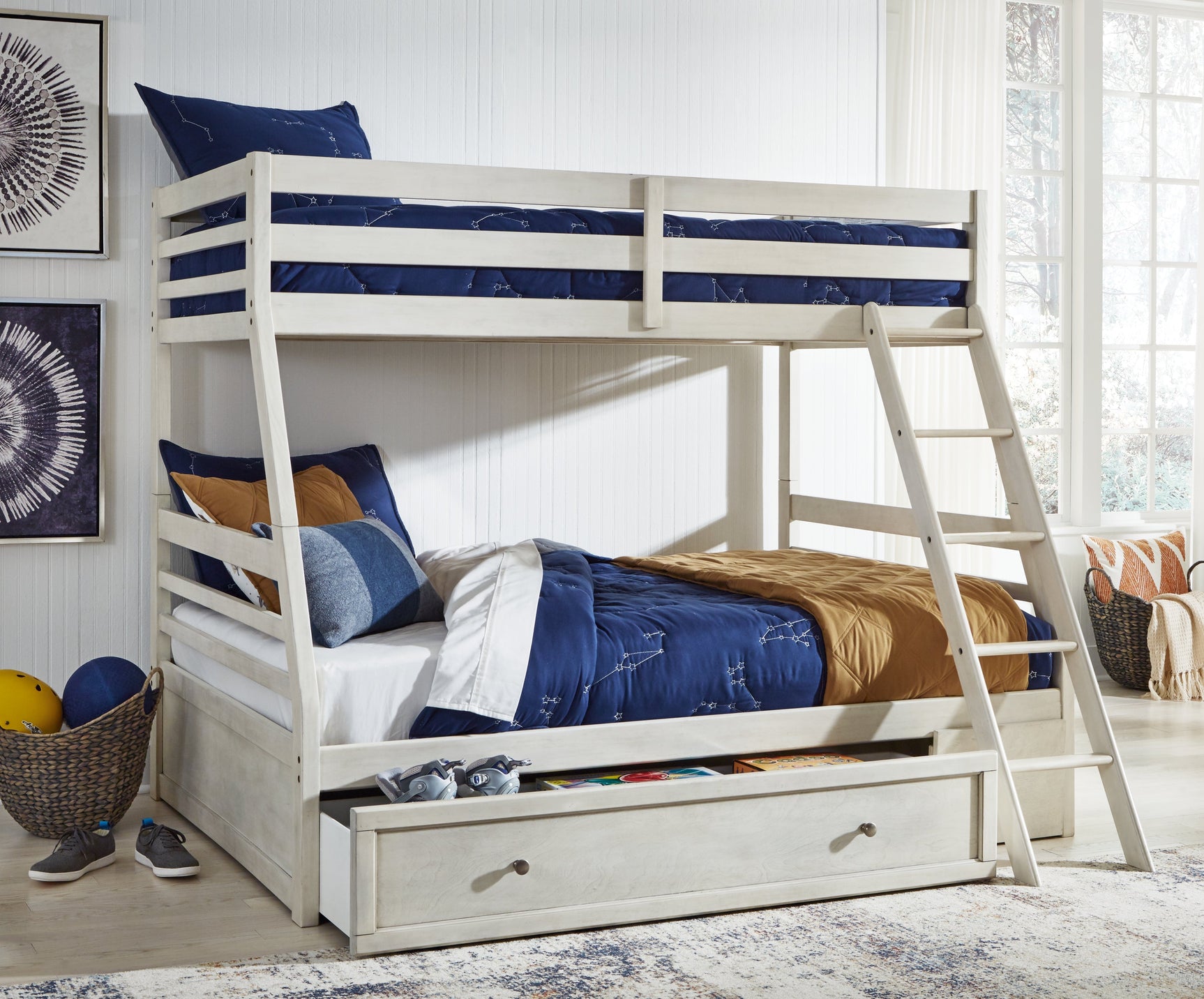 Robbinsdale Antique White Twin over Full Bunk Bed with Storage (Online Special Price) - Ornate Home