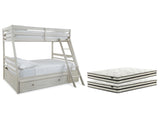 Robbinsdale Antique White Twin over Full Bunk Bed with Storage and Mattresses (Online Special Price) - Ornate Home