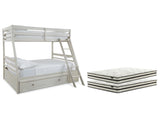 Robbinsdale Antique White Twin over Full Bunk Bed with Storage and Mattresses - Ornate Home