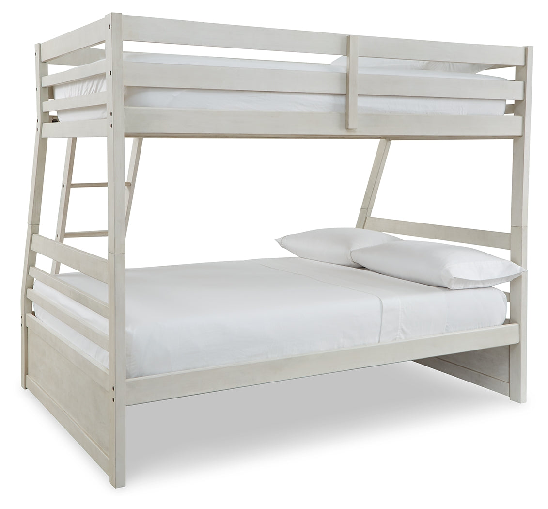 Robbinsdale Antique White Twin over Full Bunk Bed with Storage and Mattresses - Ornate Home