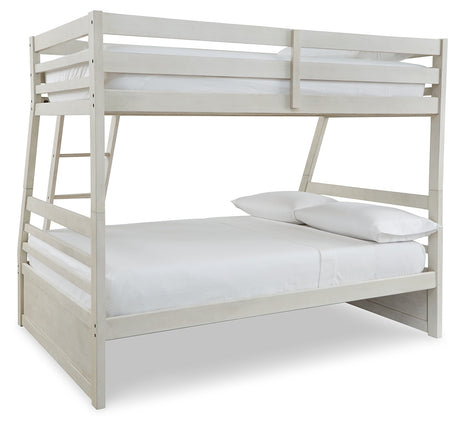 Robbinsdale Antique White Twin over Full Bunk Bed with Storage and Mattresses - Ornate Home
