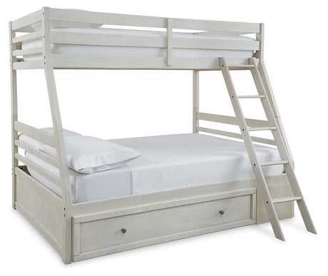 Robbinsdale Antique White Twin over Full Bunk Bed with Storage and Mattresses - Ornate Home