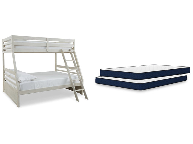 Robbinsdale Antique White/White Twin over Full Bunk Bed and Mattresses (Online Special Price) - Ornate Home