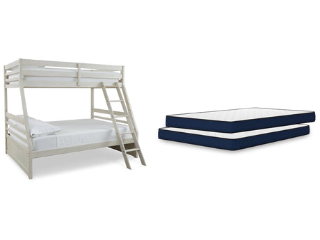 Robbinsdale Antique White/White Twin over Full Bunk Bed and Mattresses - Ornate Home